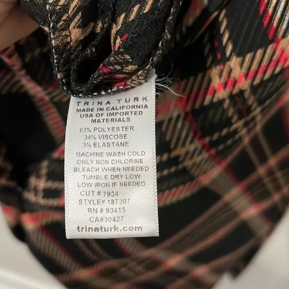 TRINA TURK Brynne Plaid Black Shift Academia Mini Dress, Size 6