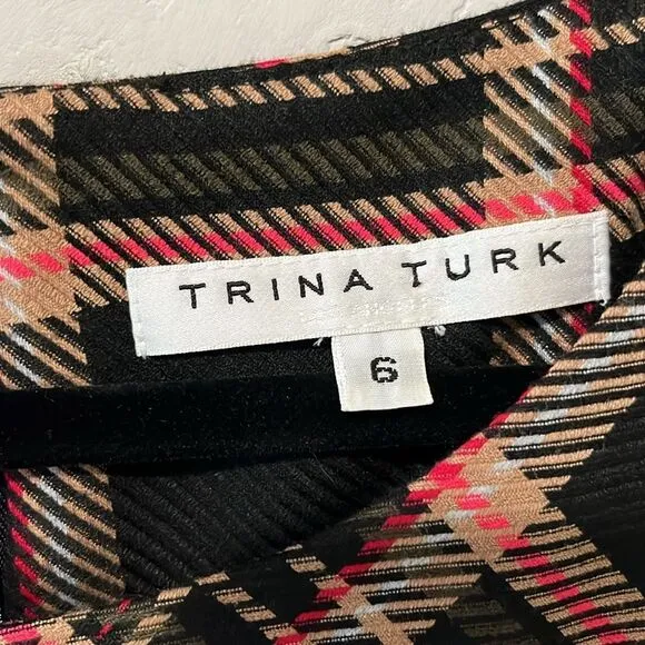TRINA TURK Brynne Plaid Black Shift Academia Mini Dress, Size 6