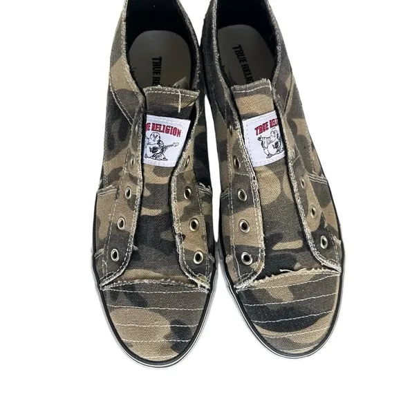 True Religion Men’s Size 11M Green Camo, Brodhi Laceless Canvas Slip On Sneakers