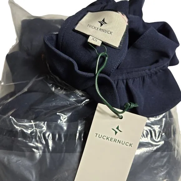 Tuckernuck Daphne Dress Womens XSmall NEW Navy Ruffle Stand Collar Mini Modern