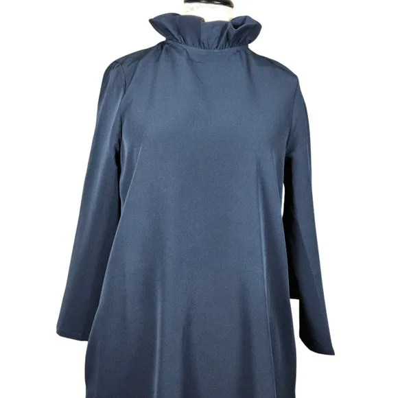 Tuckernuck Daphne Dress Womens XXSmall NEW Navy Ruffle Stand Collar Mini Modern