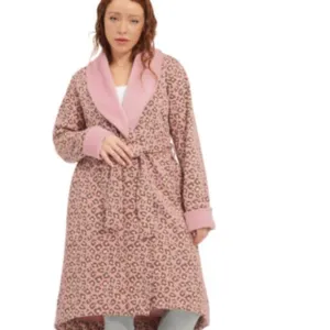 UGG 1095612 Clay Pink Leopard Duffield II Fleece Wrap Robe BNWT small