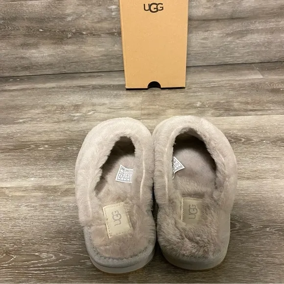 UGG | Annia Peep Toe Sheepskin Slide Slippers In Campfire Grey NEW