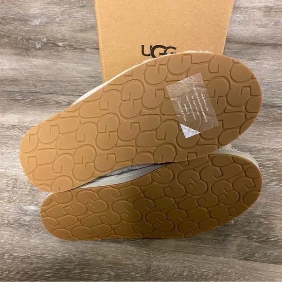 UGG | Annia Peep Toe Sheepskin Slide Slippers In Campfire Grey NEW