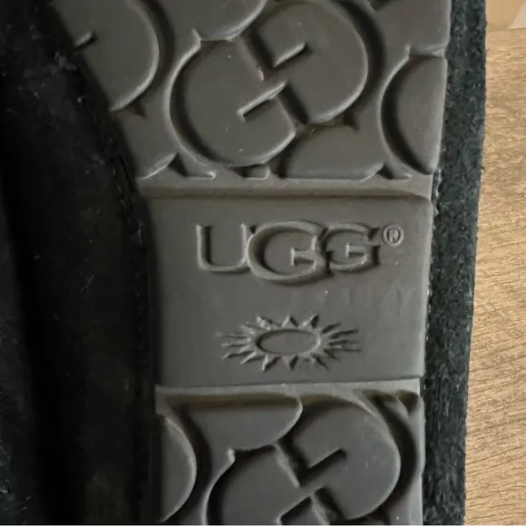 Ugg Ansley Black Suede Leather Slippers Moccasins 1095103 Women’s Sz 7 Fur Lined
