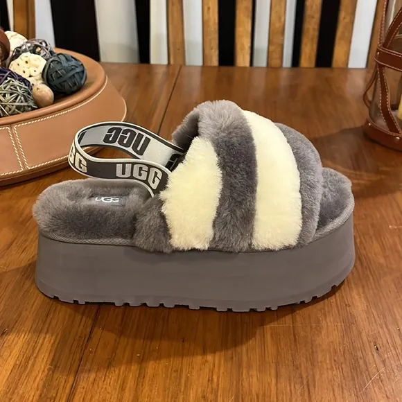 Ugg Australia Disco Slide stripe sandals shoes platform new grey Women’s size 7