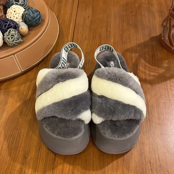 Ugg Australia Disco Slide stripe sandals shoes platform new grey Women’s size 7
