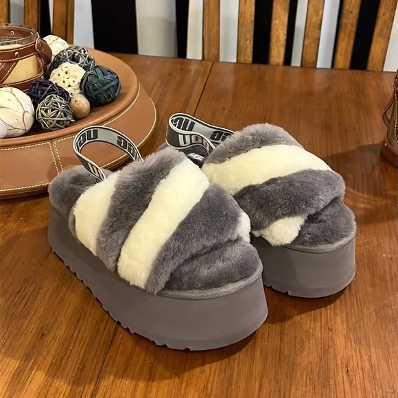 Ugg Australia Disco Slide stripe sandals shoes platform new grey Women’s size 7