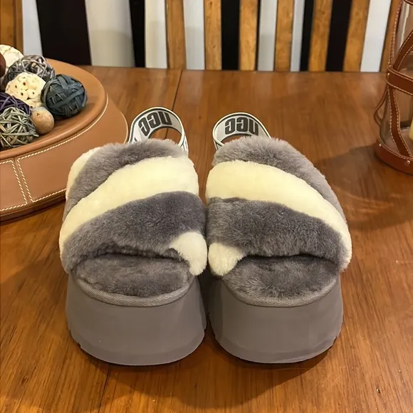 Ugg Australia Disco Slide stripe sandals shoes platform new grey Women’s size 7
