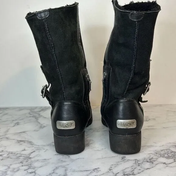 Ugg Bellevue Sheepskin Moto Boots 8