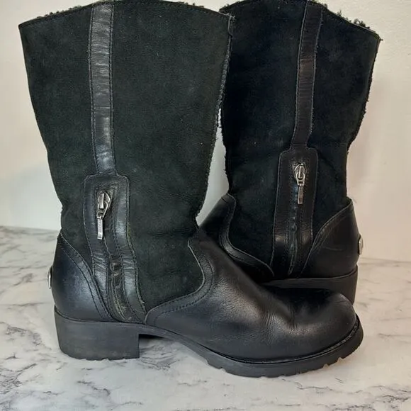 Ugg Bellevue Sheepskin Moto Boots 8