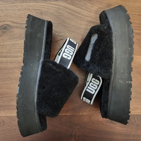 UGG Black Fluff Yeah Shearling Slippers