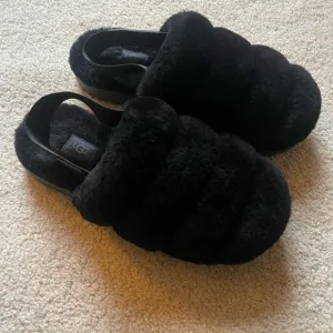 UGG Black Fluffy Slide Slippers