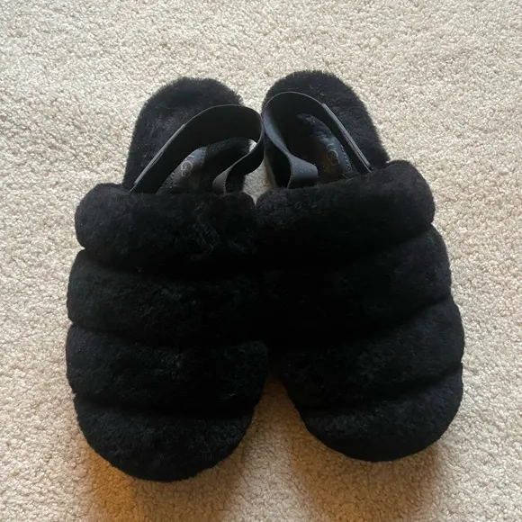 UGG Black Fluffy Slide Slippers