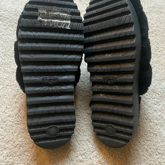 UGG Black Fluffy Slide Slippers