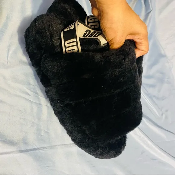 UGG Black Fluffy Slippers Cozy Comfort