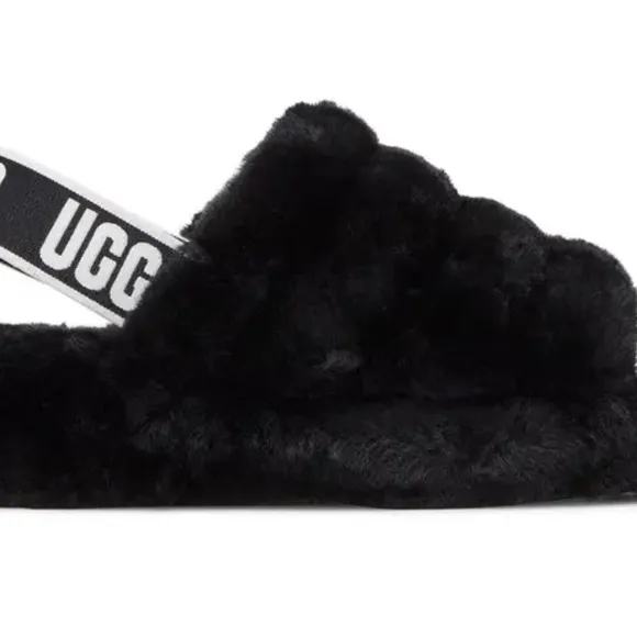 UGG Black Fluffy Slippers size 9 - toddler
