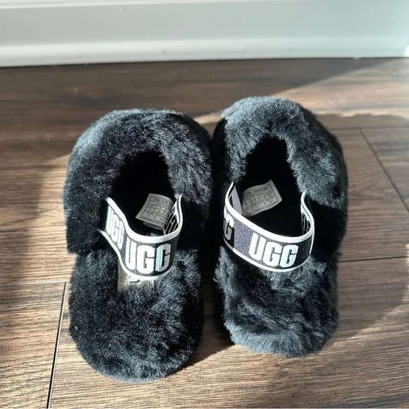 UGG Black Fluffy Slippers