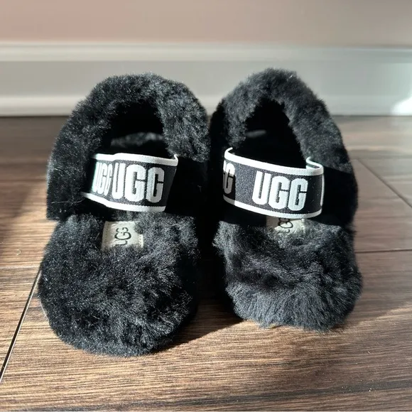 UGG Black Fluffy Slippers
