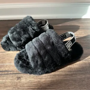 UGG Black Fluffy Slippers