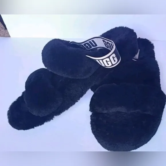 UGG Black Fluffy Yeah Slippers