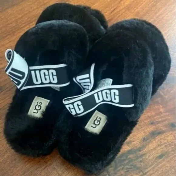 UGG Black Fluffy Yeah Slippers