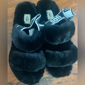 UGG Black Fluffy Yeah Slippers
