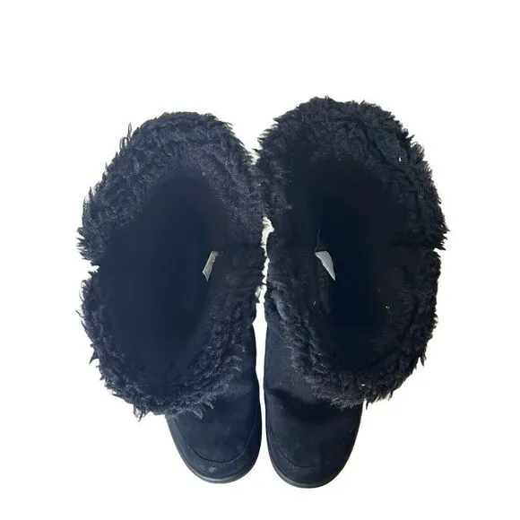 UGG Boots Sundance Waterproof Black SUEDE Leather Fur SHEEPSKIN BOOTS SZ 9