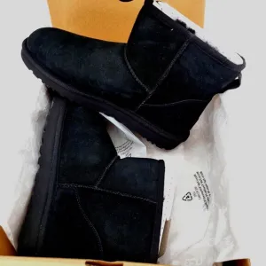 UGG Boots Woman 8 Classic Mini II Genuine Fur Suede Sheepskin Luxury Black Shoes