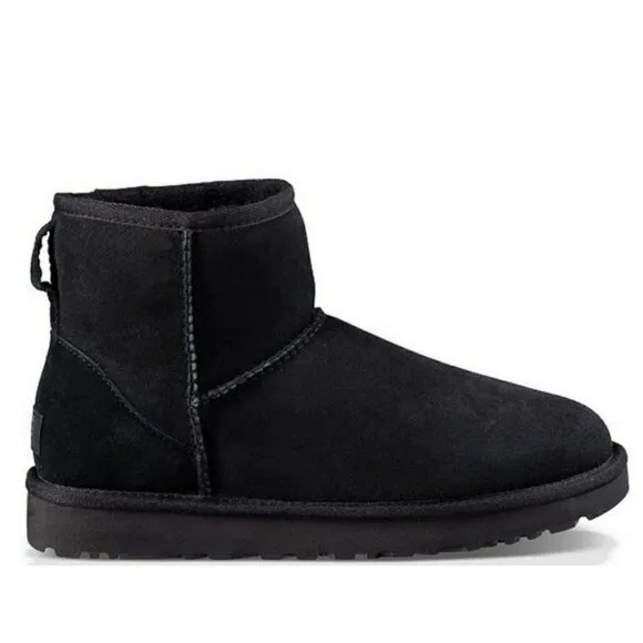 UGG Boots Woman 8 Classic Mini II Genuine Fur Suede Sheepskin Luxury Black Shoes