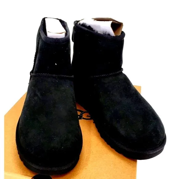 UGG Boots Woman 8 Classic Mini II Genuine Fur Suede Sheepskin Luxury Black Shoes