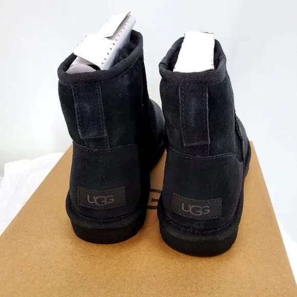 UGG Boots Woman 8 Classic Mini II Genuine Fur Suede Sheepskin Luxury Black Shoes