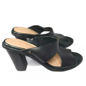 UGG Celia Black Leather Block Heel Sandals Size 8.5 M Slip On Shoes