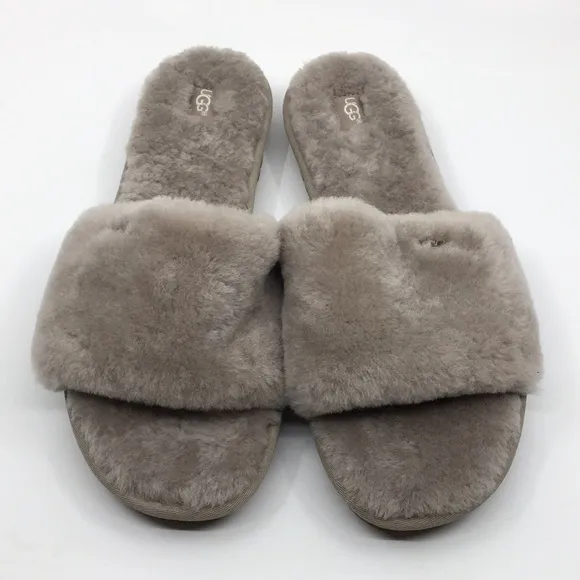 Ugg Cozette Oyster Gray Sherpa slippers slides Sz 12