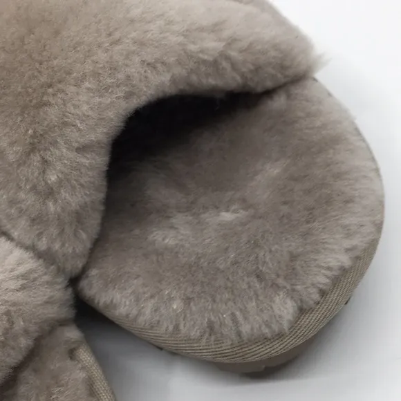 Ugg Cozette Oyster Gray Sherpa slippers slides Sz 12