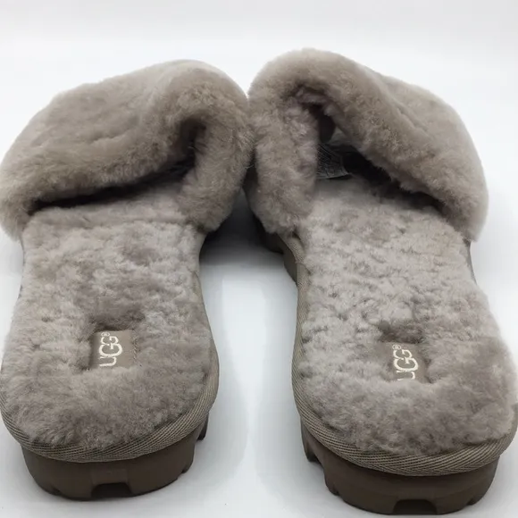 Ugg Cozette Oyster Gray Sherpa slippers slides Sz 12