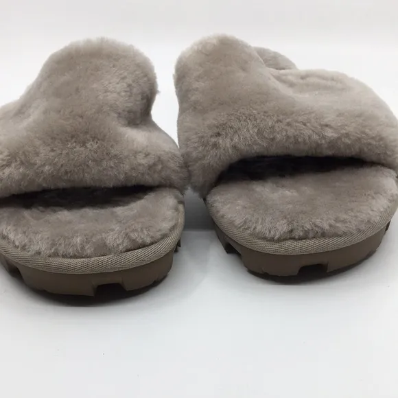 Ugg Cozette Oyster Gray Sherpa slippers slides Sz 12