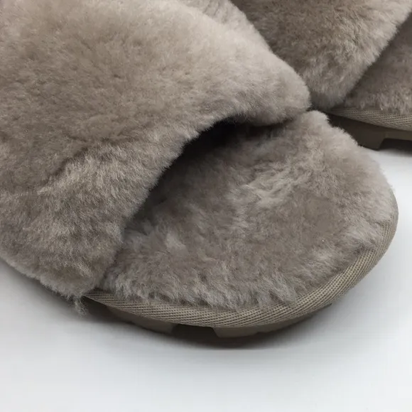 Ugg Cozette Oyster Gray Sherpa slippers slides Sz 12