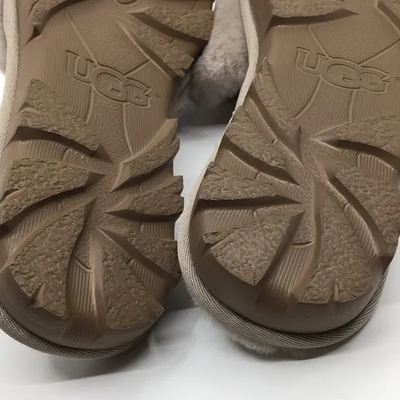 Ugg Cozette Oyster Gray Sherpa slippers slides Sz 12