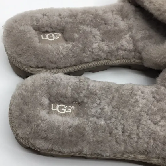 Ugg Cozette Oyster Gray Sherpa slippers slides Sz 12