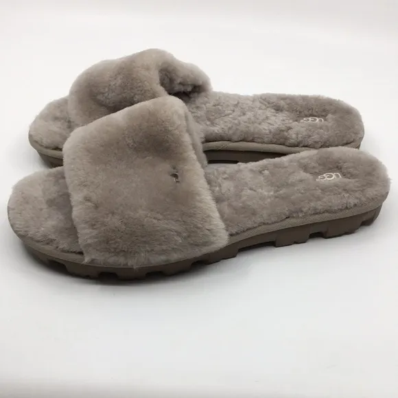 Ugg Cozette Oyster Gray Sherpa slippers slides Sz 12