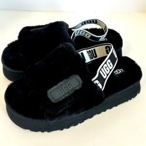 UGG Disco Slide Black Fuzzy Slingback Platform Sole Slippers Sz 8