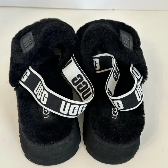 UGG Disco Slide Black Fuzzy Slingback Platform Sole Slippers Sz 8