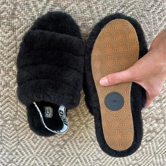 UGG Fluff Yeah Black Slide Women's Slipper Sandals Size 7