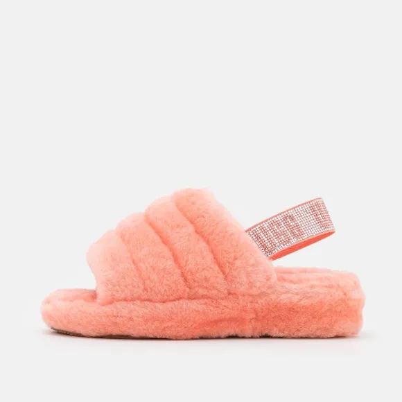 Ugg Fluff Yeah Bling Slingback Slippers Sandals, Coral, Shearling Crystals, Sz 8