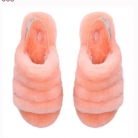 Ugg Fluff Yeah Bling Slingback Slippers Sandals, Coral, Shearling Crystals, Sz 8