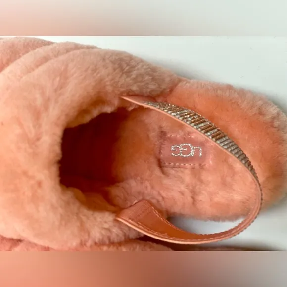 Ugg Fluff Yeah Bling Slingback Slippers Sandals, Coral, Shearling Crystals, Sz 8