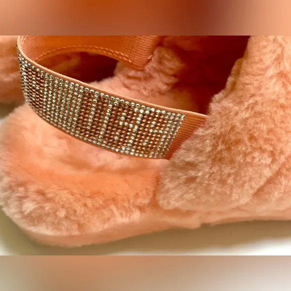 Ugg Fluff Yeah Bling Slingback Slippers Sandals, Coral, Shearling Crystals, Sz 8