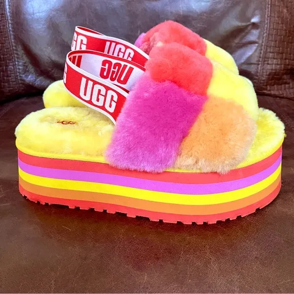 UGG Fluff Yeah Disco Checker Platform Slingback Sandals