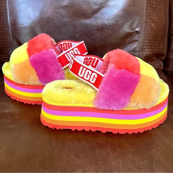 UGG Fluff Yeah Disco Checker Platform Slingback Sandals